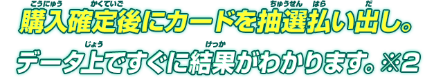 購入確定後にカードを抽選払い出し。データ上ですぐに結果がわかります。※3