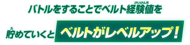 バトルをすることでベルト経験値を貯めていくとベルトがレベルアップ！