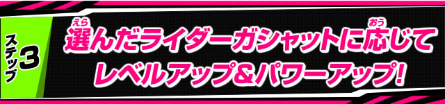 選んだライダーガシャットに応じてレベルアップ＆パワーアップ！